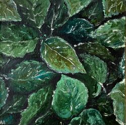 Leaves Original Art Tropical Painting Green Wall Art Small Oil Painting by ArtNastPos