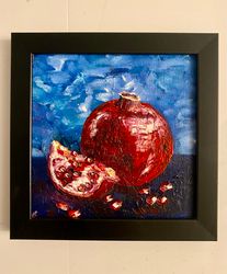 Pomegranate Original Art Fruit Painting Small Wall Art Still Life Artwork by ArtNastPos