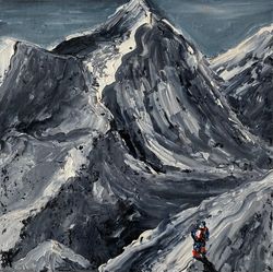 Rocky Mountains Original Art Abstract Painting Climber Wall Art Small Artwork by ArtNastPos