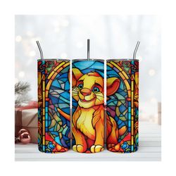 Simba 20oz Skinny Tumbler Wrap PNG, Stained Glass Tumbler PNG