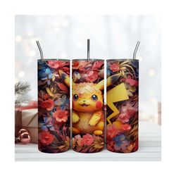 3D Pikachu Pink Flower Tumbler 20oz Digital Download File Pokemon Tumbler 20oz Png