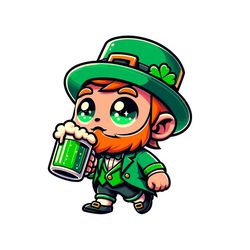 Chibi Gnome Patrick Drinking Lucky Beer PNG Sublimation