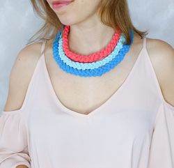 Multistrand Choker, Textile Statement Necklace for Women, Chunky Fabric Necklace, Layered Choker Necklace