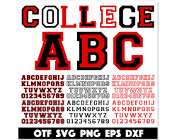 College Varsity Font TTF PNG SVG Black Red | College letters T shirts svg png, Varsity Sport College Font otf Sport Font