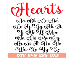 Valentines Day Font with Hearts TTF, Hearts Love SVG, Heart font svg, Love font svg, Hearts Letters svg, Cursive Font