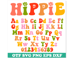 Hippie font SVG TTF PNG, Groovy Font, Retro Font, Hippie letters svg cricut, Hippie shirt svg, Spring font, Summer font