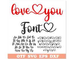 Love you Font with Hearts, Valentines Day Font, Heart Font, Script Font, Cursive Font, Valentine font, Cute font