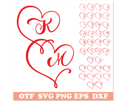 Monogram Heart Font TTF SVG PNG, Valentine Day Font Hearts, Monogram Wedding Font, Heart font svg, Hearts Letters svg