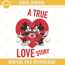 A True Love Story Embroidery File, Mickey And Minnie Mouse Love Valentine Embroidery Designs, Embroidery Design,Embroide