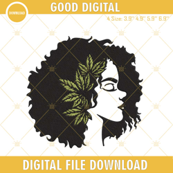 Afro Girl Weed Embroidery Designs, Black Woman Cannabis Embroidery Files, Embroidery Design,Embroidery Design svg, Embro