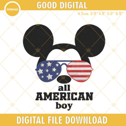 All American Boy Mickey American Sunglasses Embroidery Design, Disney 4th Of July Embroidery File, Embroidery Design,Emb