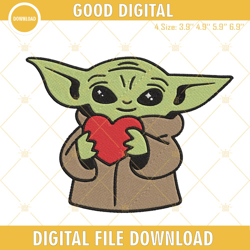 Baby Yoda Holding Heart Embroidery Design, Star Wars Valentine Embroidery File, Embroidery Design,Embroidery Design svg,