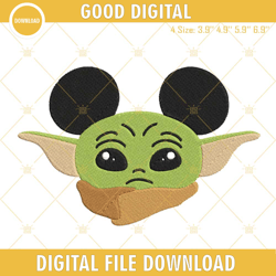 Baby Yoda Mickey Ears Embroidery Design, Funny Disney Star Wars Embroidery File, Embroidery Design,Embroidery Design svg