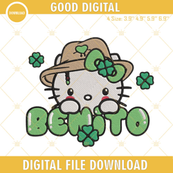 Benito Hello Kitty St Patricks Day Embroidery Designs, Bad Bunny St Patricks Embroidery Files, Embroidery Design,Embroid