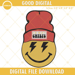 Chiefs Smiley Face Beanie Embroidery Designs, Kansas City Chiefs Embroidery File Instant Download, Embroidery Design,Emb