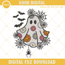 DAISY GHOST Embroidery Designs, Floral Ghost Halloween Embroidery Design File, Embroidery Design,Embroidery Design svg,