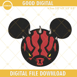 Darth Maul Mickey Ears Machine Embroidery Designs, Disney Star Wars Embroidery Pattern Files, Embroidery Design,Embroide