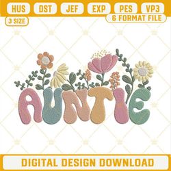 Auntie Retro Floral Embroidery Designs, Boho Wild Flower Aunt Embroidery Files.jpg