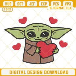 Baby Yoda With Heart Embroidery Designs, Star Wars Valentine Embroidery Files.jpg