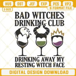Bad Witch Drinking Club Disney Embroidery Files, Wine Halloween Embroidery Designs.jpg