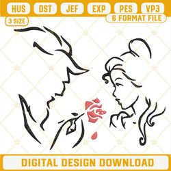 Beauty And The Beast Outline Embroidery Designs, Belle And Beast Disney Embroidery PES Files.jpg