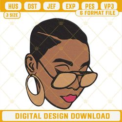 Black Woman Glasses Embroidery Design, Afro Lady Woman Embroidery File.jpg