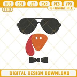 Cool Turkey Face With Sunglasses Embroidery Design File.jpg