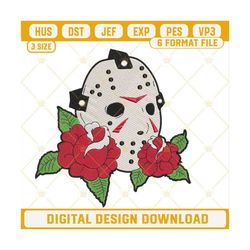 Jason Voorhees Mask With Roses Embroidery Designs, Jason Voorhees Embroidery Design File.jpg