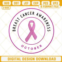 October Breast Cancer Awareness Month Embroidery Designs, Pink Ribbon Embroidery Design File.jpg