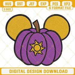 Rapunzel Princess Pumpkin Mickey Ears Embroidery Design, Tangled Halloween Embroidery File.jpg
