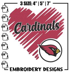 Arizona Cardinals Heart embroidery design, Cardinals embroidery, NFL embroidery, sport embroidery, embroidery design,Emb