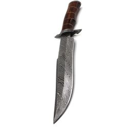 Custom Made, Hand Forged Damascus Steel Fixed Blade Hunting Bowie Knife With Sheath Fully Functional, Sharp Edge,