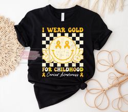 i wear gold for childhood cancer awareness smile face kids tshirt, childhood cancer support shirt, gold ribbon sweatshir