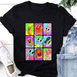 amazing world of gumball cast pictures graphic t-shirt, the amazing world of gumball shirt, gumball shirt, vintage carto