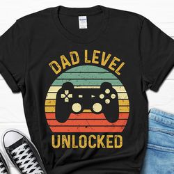 dad level unlocked shirt, funny gaming men's shirt from wife, husband gamer gift for him, video games t-shirt, gamer dad