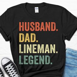 husband dad lineman legend gift, lineman christmas gifts for men, lineman dad father's day shirt, electrician dad men's
