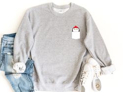 pocket penguin sweatshirt hoodie, penguin sweatshirt, penguin lover gift, penguin crewneck, cute penguin hoodie, penguin