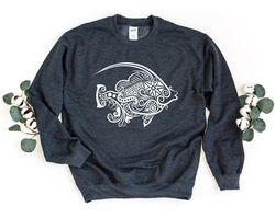 fish sweatshirt, floral fish crewneck sweatshirt, fish lover sweater, animal pullover, fish lover gift