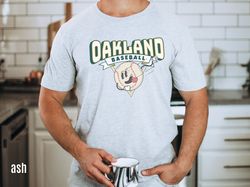 oakland cartoon baseball shirt, retro 90s throwback shirt, vintage style base ball tshirt, gameday apparel, oak sports f