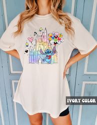 retro disney stitch watercolor castle shirt, disney stitch balloon shirt, family vacation shirt, cute stitch snacks shir