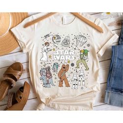 Star Wars Characters Group Shot Constellation Doodles Shirt, Galaxy&39s Edge Holiday Unisex T-shirt Family Birthday Gift