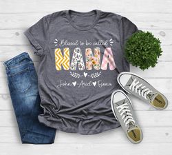 Personalized Grandma Shirt, Custom Blessed To Be Called Nana Kids Art Flower Nana T-Shirt, Custom Grandma Tee with Name,