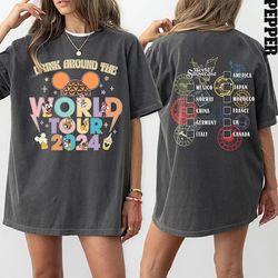 Comfort Colors Epcot World Tour 2024 Shirt, Drink Around The World Tour T-Shirt, Epcot World Showcase Two Sided Tee, Mic