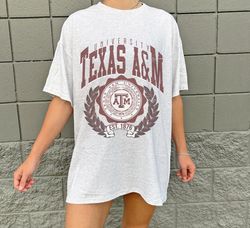 retro texas a m oversized shirt in gray, texas a m college, texas a&m aggies , gift for fans, oversized, unisex
