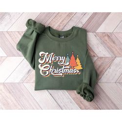 Retro Merry Christmas Sweatshirt, Women's Christmas Sweatshirt, Holiday Sweater, Christmas Tree Sweatshirt, Christmas Sh