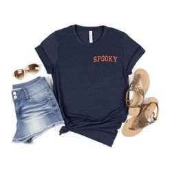 Spooky Pocket Shirt, Stay Spooky Minimalist T-Shirt, Halloween Ghost Shirt, Spooky Season Shirt, Cute Fall Tee, Christma