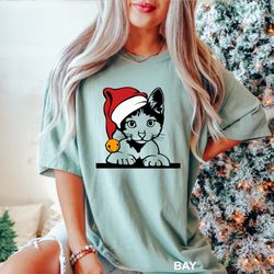 christmas black cat shirt, santa claus cat shirt, cat santa hat shirt, cat mom christmas shirt, cat mom gift, cat lover