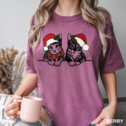 christmas cat santa hat shirt  black cat cat mom gift cat lover shirt  cr0244