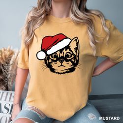christmas cat shirt with santa hat  cat mom gift cat lover gift cr0248
