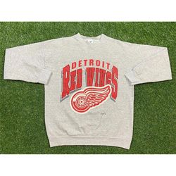 Vintage 90s Detroit Red Wings Crewneck Sweatshirt, Detroit Red Wings Shirt, Retro Detroit Sweater, Detroit Red Wings Hoo